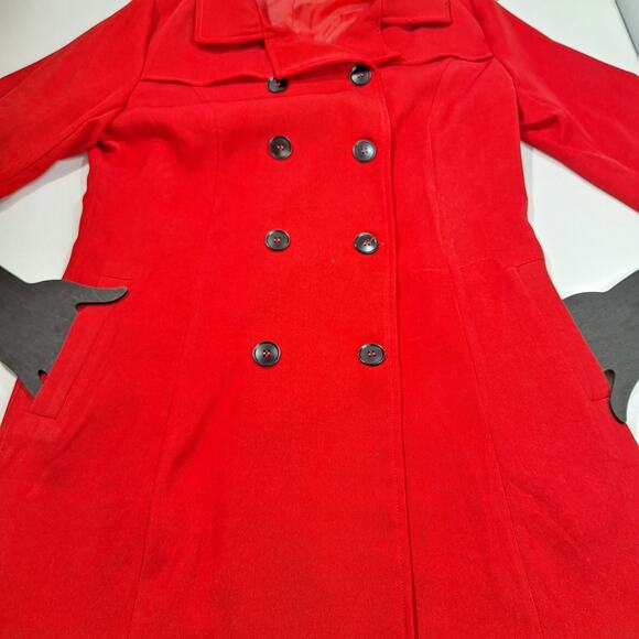 Women's Red Double Breasted Trench Jacket 12-14 Large Lined Mid-Length 80s-90s - Picture 4 of 12